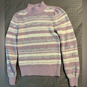 LOFT Purple and White Striped Turtleneck Sweater